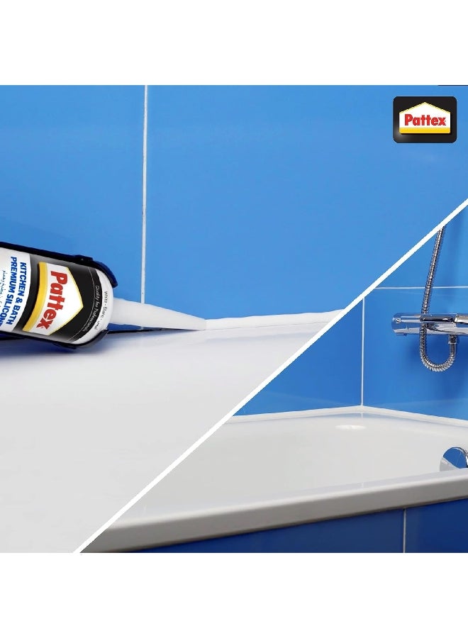 Pattex Kitchen and Bath Premium Long Lasting Silicone Sealant White 280ml 2595613 - Image 4